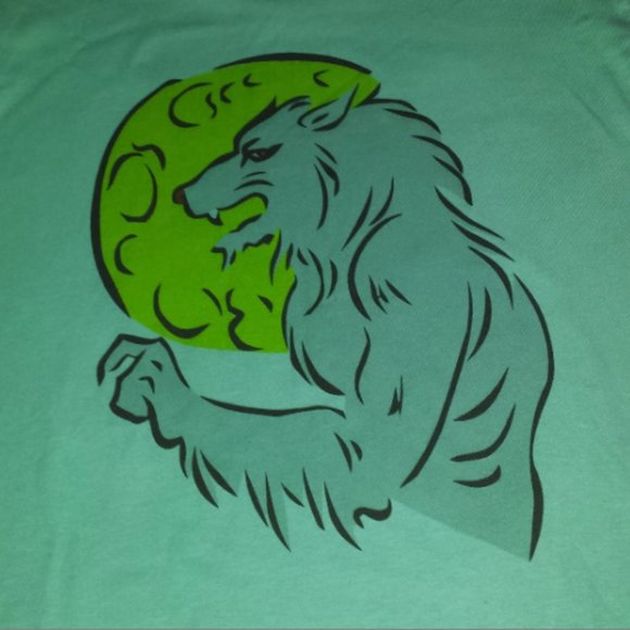 Werewolf Moon Mythical Wildman Creature Beast Custom DTG Green NovelTee Shirt - Picture 1 of 3